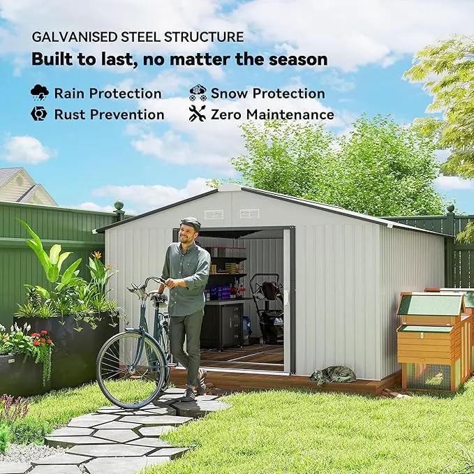Outsunny 11' x 13' Outdoor Storage Shed, Garden Tool Metal Shed with Foundation Kit, Double Lockable Door, Air Vents and Sloping Roof, for Backyard, Patio, Lawn, White by GreenHaven Gardens