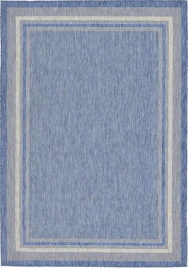 Unique Loom Outdoor Border Collection Area Rug - Soft Border (8' x 11' 4" Rectangle, Blue/ Ivory) by GreenHaven Gardens