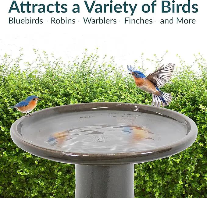 Sunnydaze 21" H Ceramic Bird Bath for Outside - Hand-Painted Outdoor Bird Bath Bowl, UV/Frost-Resistant Finish - Dusty Rose - Classic Pedestal by GreenHaven Gardens