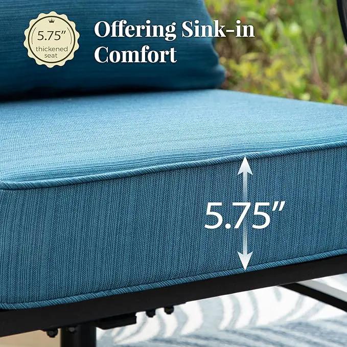 Patio Furniture Set with Fire Pit Table, 5 Pcs Metal Outdoor Conversation Set, 4 Rocking Chairs with 5.75" Extra Thick Cushion and 28" Fire Pit Table for Backyard Deck, Green Blue by GreenHaven Gardens