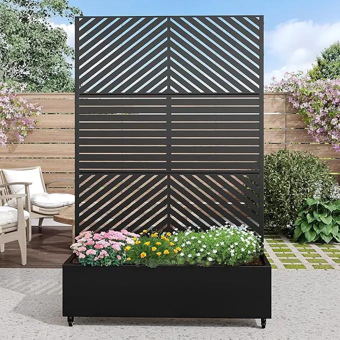 Casaphoria Metal Raised Garden Bed with Trellis and Wheels, 72"x47"x16" Planter Box for Climbing Plants, Vegetables & Vines, Features Drainage Holes and Privacy Screen, Black(Parallel&Louvered) by GreenHaven Gardens