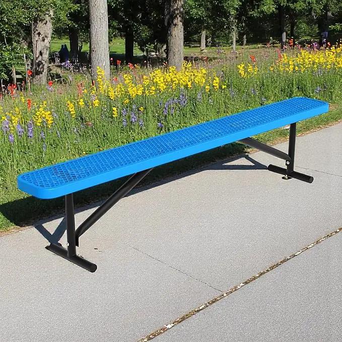 96" L Outdoor Metal Benches, Heavy Duty Garden Park Bench for Outside, Expanded Metal, Commercial Benches Mesh Bench for Shopping Mall, Store, Lawn, Park, Patio, Deck, Garden (Blue, 8FT) by GreenHaven Gardens