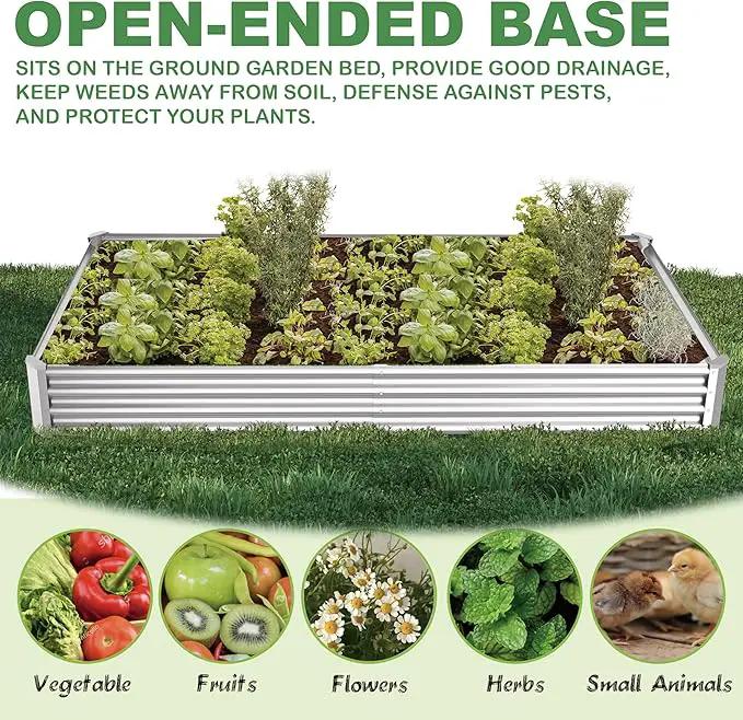 8X4X1ft Galvanized Raised Garden Bed for Gardening,Metal Planter Boxes Outdoor Patio Kit Planting Bed for Vegetables Flowers Herb,Silver by GreenHaven Gardens