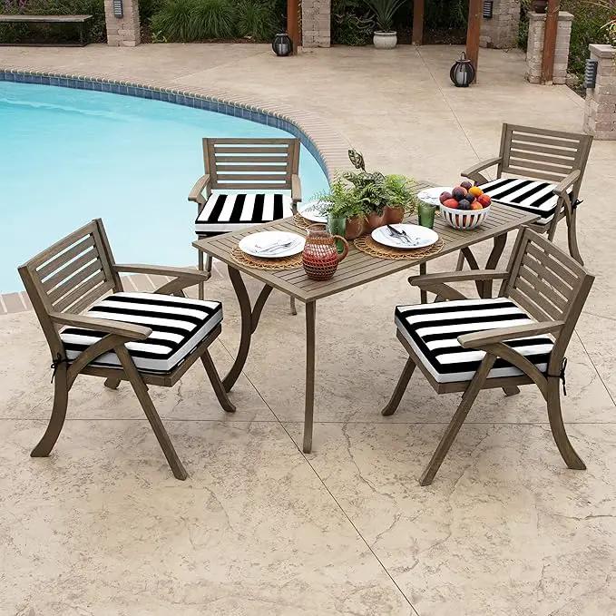 Arden Seat Cushion, 21 x 21, Rain-Proof, Fade Resistant, Cushion for Patio Dining, Adirondack, and Outdoor Chairs Black Cabana Stripe by GreenHaven Gardens