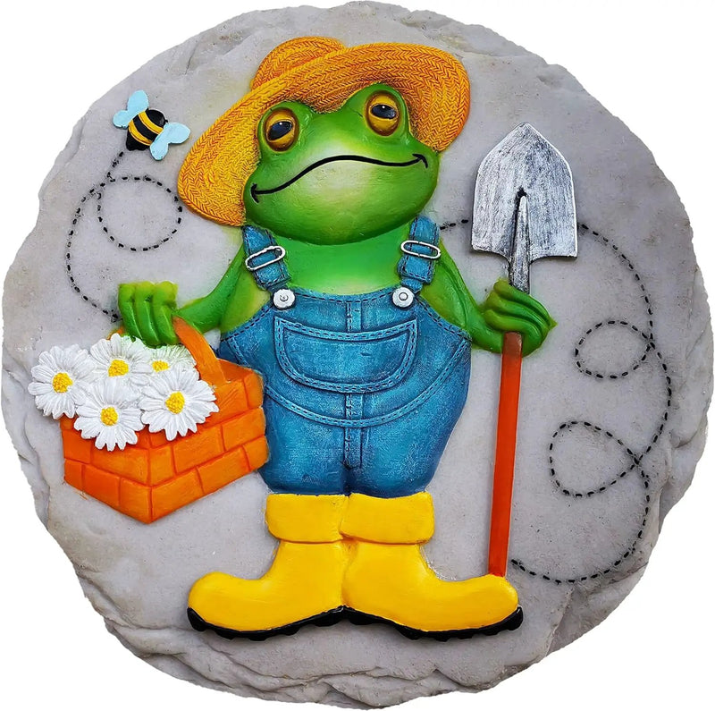 Spoontiques - Garden Décor - Frog Farmer Stepping Stone - Decorative Stone for Garden by GreenHaven Gardens