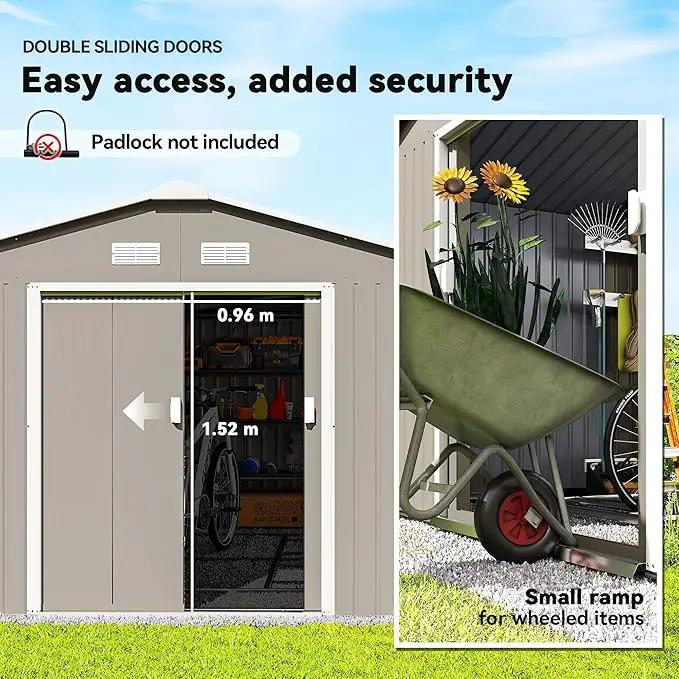 Outsunny 11' x 13' Outdoor Storage Shed, Garden Tool Metal Shed with Foundation Kit, Double Lockable Door, Air Vents and Sloping Roof, for Backyard, Patio, Lawn, Light Gray by GreenHaven Gardens