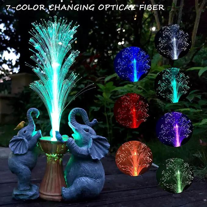 Elephant Statue Solar Garden Decor,Resin Elephant Statue and Colour Changing Optical Fiber Solar Lights,Outdoor Decor for Balcony, Garden, Patio, Yard, Lawn, Gifts for Mom Grandma by GreenHaven Gardens