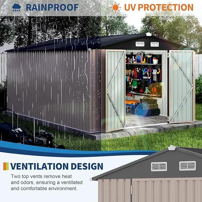 10x14 FT Metal Storage Sheds Outdoor, Metal Yard Sheds Garden Shed Kit, Metals Tool Shed with Lockable Door, Metals UtilityShed Buildings with Air Vent for Backyard Garden Patio Lawn by GreenHaven Gardens