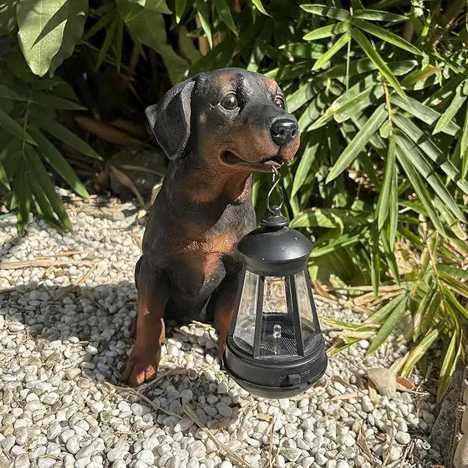 Garden Dog Statues Outdoor Decor, 10.6" Solar Light Dog Statue with Lantern, Puppy Solar Dog Figurine Sculpture for Outdoor Gardens Patio, Lawn, Yard, Housewarming Ornament Gift by GreenHaven Gardens