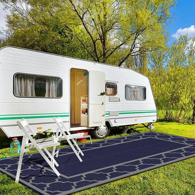 GENIMO 10 'x20 ' Outdoor Rug for Patio Clearance, Waterproof Indoor Outdoor Plastic Straw Rugs Carpet, Reversible Outside Area Rv Mat for Camping, Balcony Porch, Deck, Picnic, Beach (Blue & Grey) by GreenHaven Gardens