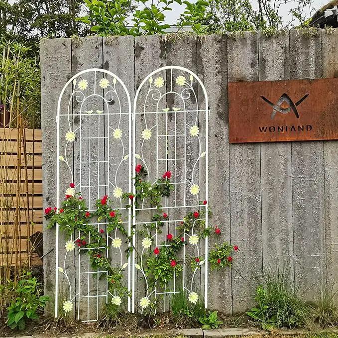 2 Pack Metal Garden Trellis 86.7" H Garden Fence Rustproof Trellis Cream White for Climbing Plants Support Roses Flower Cucumber Outdoor Lawn, Cream White by GreenHaven Gardens
