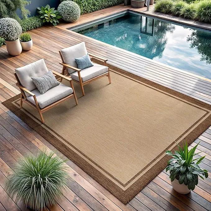 CAMILSON Outdoor Rug 5x7 Bordered Natural Brown Modern Area Rugs for Indoor and Outdoor Patios, Kitchen and Hallway Mats, Washable Porch Deck Outside Carpet (Border Jute, 5 x 7) by GreenHaven Gardens