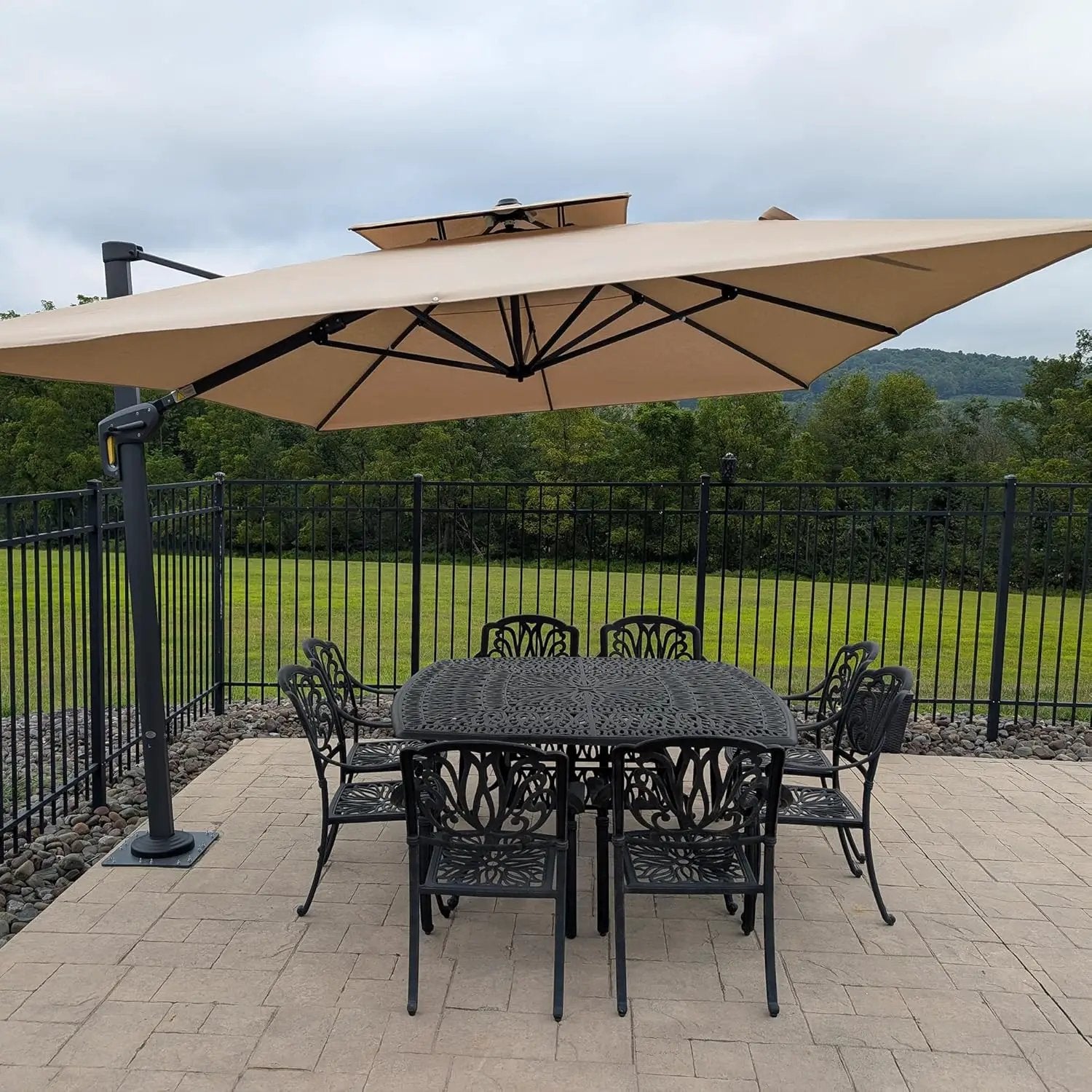 PURPLE LEAF Patio Umbrella 9' X 12' Cantilever Outdoor Double Top Large Rectangle Umbrella Heavy Duty 360° Rotation Offset Hanging Umbrella for Garden Deck Pool Backyard Patio Spectrum Sand by GreenHaven Gardens