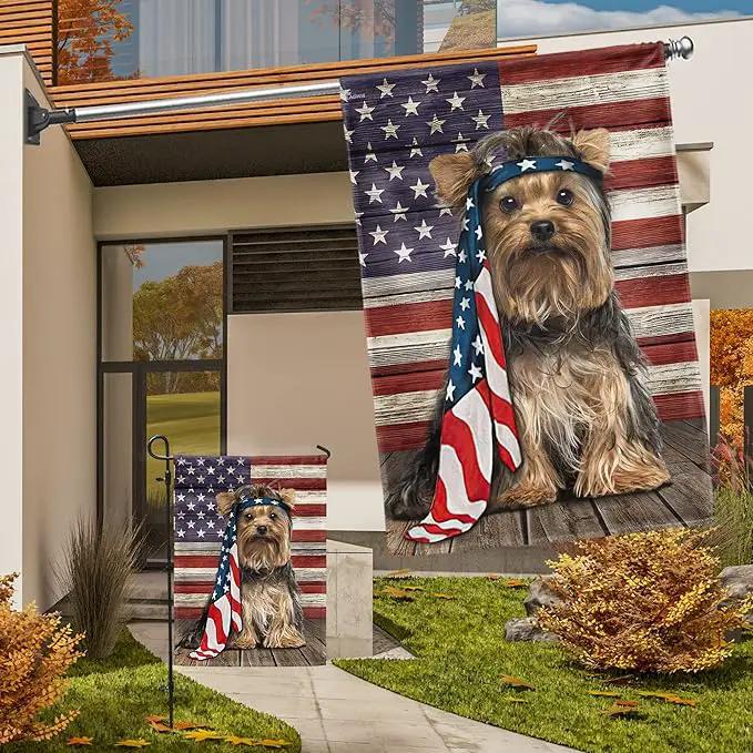 Patriot American Dog Flags - Charming Yorkshire Terrier Dog Double Sided Flag - 4th Of July Decorations for Home, Outside, House Flag 30x40 Heavy Duty Canvas, Decorative Indoor Outdoor Flag by GreenHaven Gardens