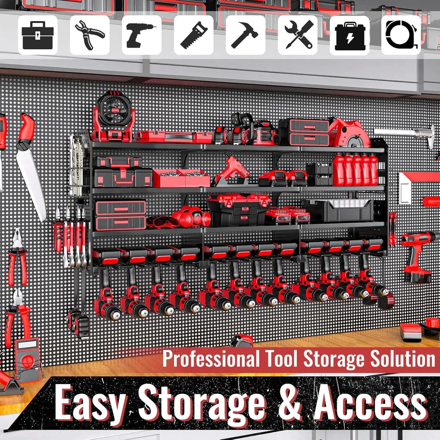 Large Power Tool Organizer Wall Mount-12 Drill Holder, Metal Heavy Duty Garage Tool Storage Shelves with Screwdriver Plier Holder, Gifts Idea for Men Dad Husband by GreenHaven Gardens
