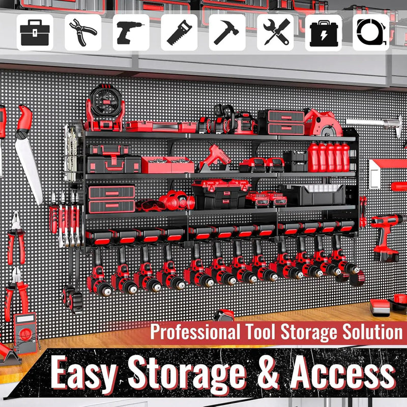 Large Power Tool Organizer Wall Mount-12 Drill Holder, Metal Heavy Duty Garage Tool Storage Shelves with Screwdriver Plier Holder, Gifts Idea for Men Dad Husband by GreenHaven Gardens
