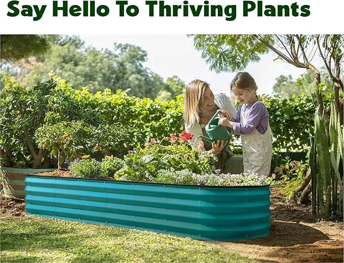 Galvanized Raised Garden Beds Outdoor // 8×2×1 ft Planter Raised Beds for Gardening, Vegetables, Flowers // Large Metal Garden Box (Turquoise) // Patented Tool-Free Design by GreenHaven Gardens