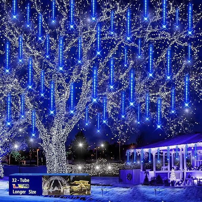 Christmas Lights Outdoors, 32 Tubes(Equivalent to 4 Sets of 8-Tubes) Meteor Shower Rain Lights - Blue lcicle Christmas Light Outdoor for Xmas Tree Wedding Party Holiday House Yard Decor, UL Plug by GreenHaven Gardens