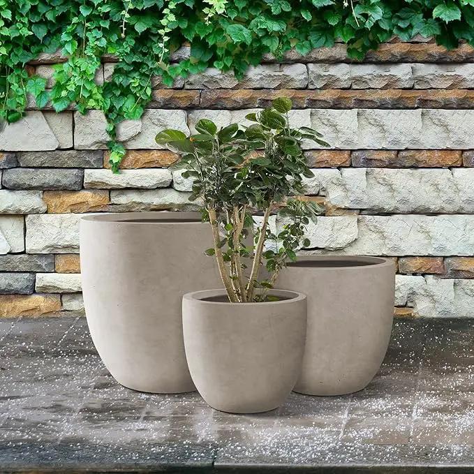 Kante 18",14",10" Dia Concrete Round Planters (Set of 3), Outdoor Indoor Large Planter Pots with Drainage Hole and Rubber Plug for Home Patio Garden, Weathered Concrete by GreenHaven Gardens