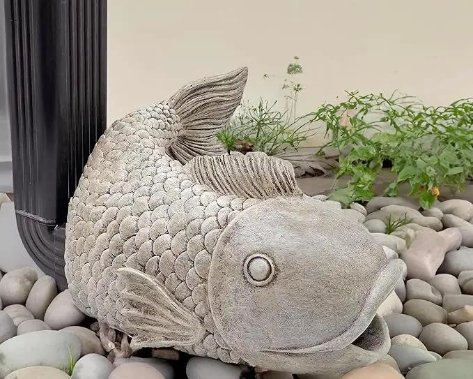 Real Fish Sculpture Gutter Diverter Rain,Eco-Friendly Resin Gutter Extender Diverter,Deco Gutter Extension Downspout, Splash Block, Perfect Rain Gutter Downspout Extension for 3"x4" Downspouts by GreenHaven Gardens