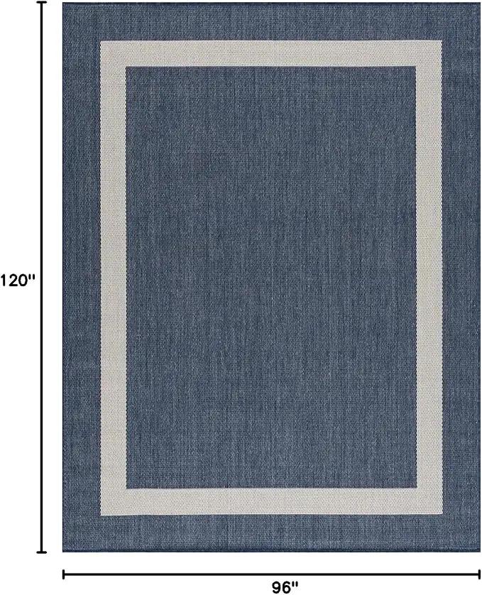 CAMILSON Outdoor Rug 8x10, Modern Outside Rugs for Patios Porches Waterproof Durable Washable Non-Shedding, Easy-to-Clean Indoor Outdoor Area Carpet (8 x 10, Bordered - Blue/White) by GreenHaven Gardens