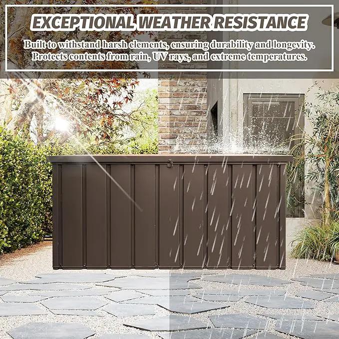 Domi Deck Box 190 Gallon, Waterproof Lockable Steel Outdoor Storage Container for Outside Cushions, Garden Tools and Pools Equipment, Brown by GreenHaven Gardens