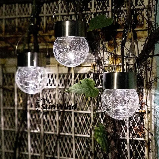 SUNWIND Hanging Solar Ball Lights Outdoor - 8 Pack Cracked Glass Decorative Garden Lights Waterproof Solar Lanterns for Yard, Patio, Fence, Tree, or Holiday Decoration(White) by GreenHaven Gardens