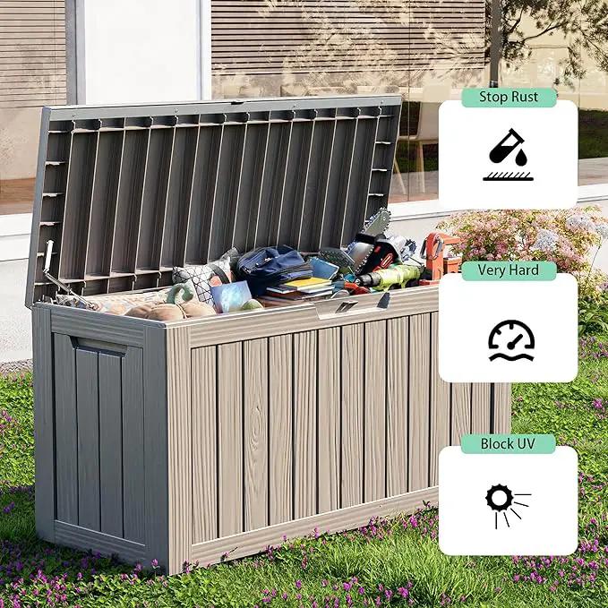 86 Gallon Outdoor Deck Box,Storage Lockable Waterproof Patio Furniture,Garden Tools,Cushions,Pool Accessories Outside Storage Resin Box(Grey) by GreenHaven Gardens