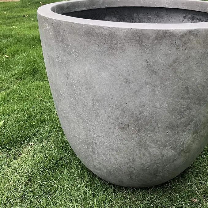 Kante 14 Inch Dia Round Concrete Planter, Indoor Outdoor Large Plant Pot with Drainage Hole and Rubber Plug for Home Patio Garden, Natural Concrete by GreenHaven Gardens