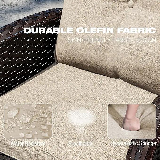 Joyside Outdoor Swivel Rocker Chairs, 3 Piece Wicker Patio Set with Thick Cushion and Side Table, Rattan Patio Swivel Rocking Chairs for Porch, Deck Use (Brown/Beige, 3 PCS) by GreenHaven Gardens
