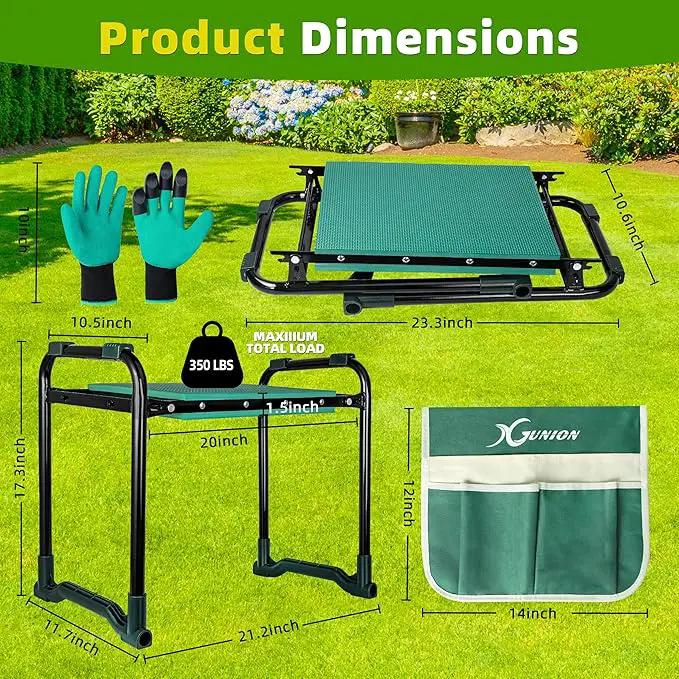 Garden Kneeler and Seat Gardening Stool Heavy Duty Garden Kneeling Bench with Handles Seat Bench Comes with Tool Pouch & Gloves Gardening Gifts for Seniors Women & Men (Green) by GreenHaven Gardens