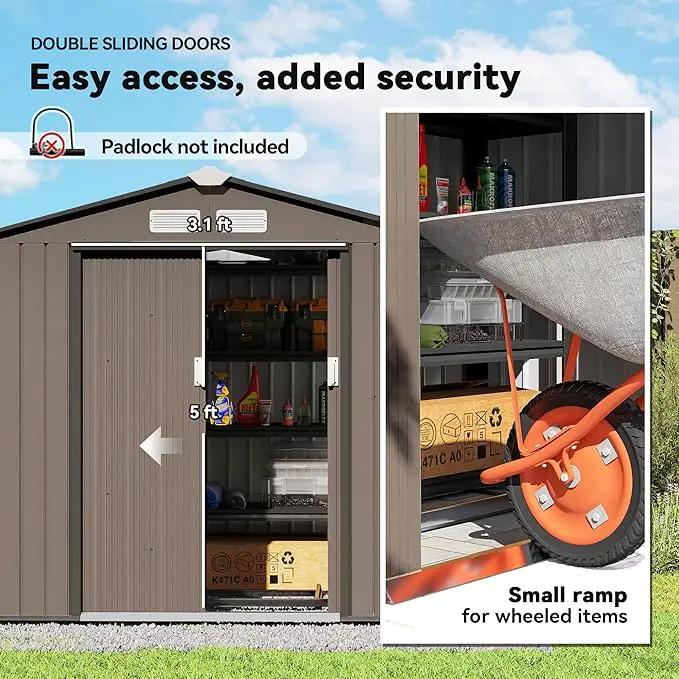 Outsunny 7' x 4' Outdoor Storage Shed, Garden Tool Metal Shed with Foundation Kit, Double Lockable Door, Air Vents and Sloping Roof, for Backyard, Patio, Lawn, Brown by GreenHaven Gardens