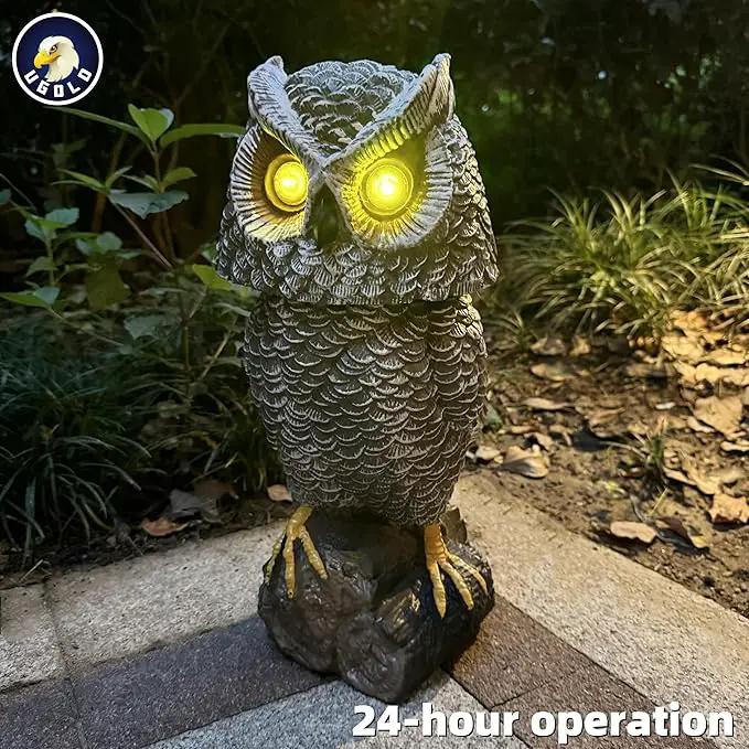 Solar Powered Garden Owl with Motion Detection, Rotating Head, Realistic Hoots and Silent Mode, Garden Sculpture, Plastic Owl Decoration for Home, Garden, Patio and Lawn by GreenHaven Gardens