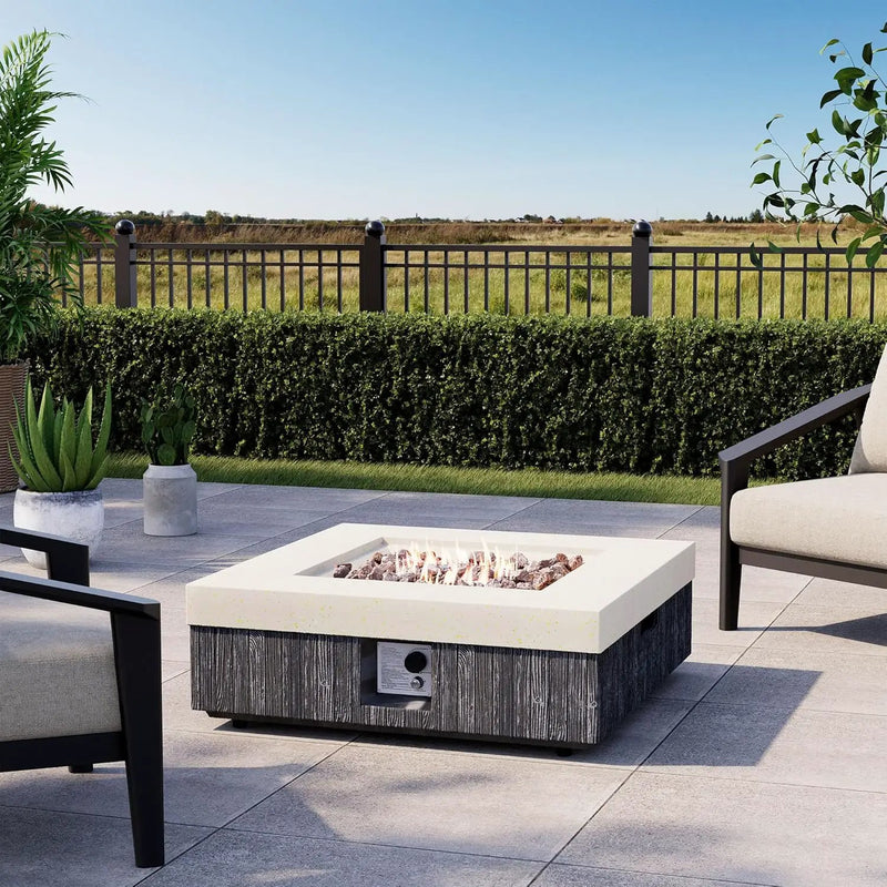 COSIEST 35" Outdoor Propane Fire Pit Table Square Gas Fire Pit Table with Concrete & Wood Grain Design, 50000BTU CSA Certified Electronic Ignition Fire Tables for Patio, Backyard, Garden Heating by GreenHaven Gardens