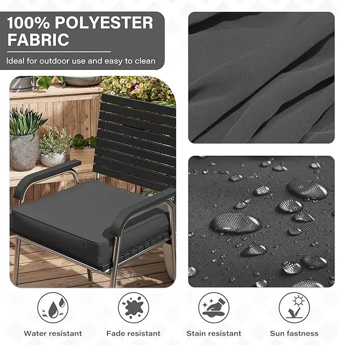 Patio Chair Cushions 22 X 22 X 4 Inch Waterproof Outdoor Seat Cushions for Patio Furniture, Outdoor Sofa Couch Pads with Ties & Handle, Set of 2, Grey by GreenHaven Gardens