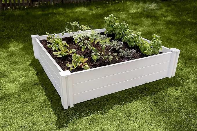 Vita Classic 4 Foot x 4 Foot x 11 inch White Vinyl Raised Modular Garden Bed, White, PVC, BPA and Pthalate Free, VT17108 by GreenHaven Gardens
