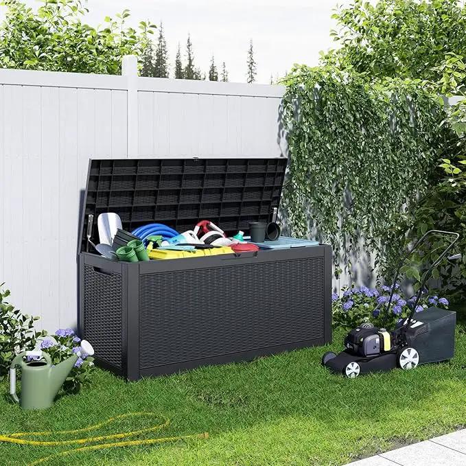 100 Gallon Resin Deck Box, Lockable Patio Outdoor Storage Box for Furniture, Garden Tools and Tools Storage, Waterproof Outside Storage Boxes - Black by GreenHaven Gardens