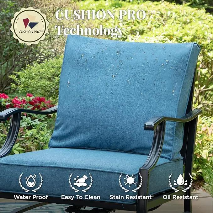 Patio Furniture Set with Fire Pit Table, 5 Pcs Metal Outdoor Conversation Set, 4 Single Chairs with 5.75" Extra Thick Cushion and 28" Fire Pit Table for Backyard Deck, Navy Blue by GreenHaven Gardens