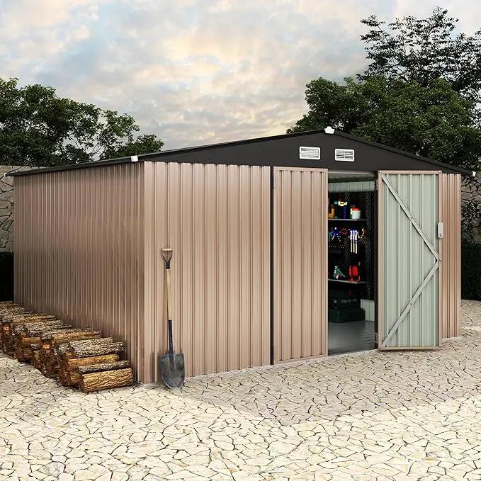 10x12 FT Metal Storage Sheds Outdoor with Floor, Metal Yard Sheds Garden Shed Kit, MetalTool Shed with Lockable Door, Metals UtilitySheds Buildings with Air Vent for Backyard Garden Patio Lawn by GreenHaven Gardens