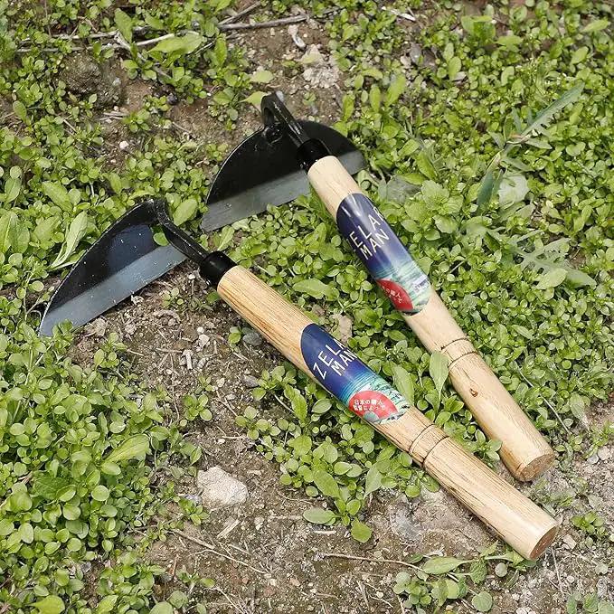 Garden Weeding Sickle/Hand Hoe, Gardening Cutting Grass Sickle, Japanese Sickle Style Hand Weeder Tool with Thick Blade&Wooden Handle by GreenHaven Gardens