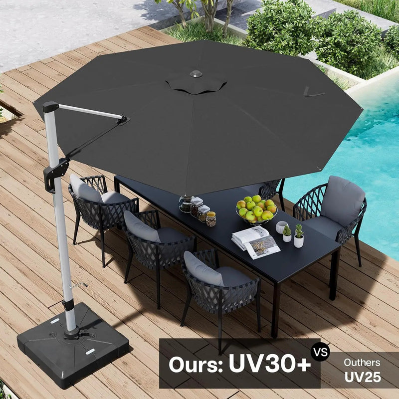Patio Umbrella, 11FT Outdoor Cantilever Umbrella with 360-degree Rotation for Garden, Deck, Backyard, Pool and Beach, Grey by GreenHaven Gardens