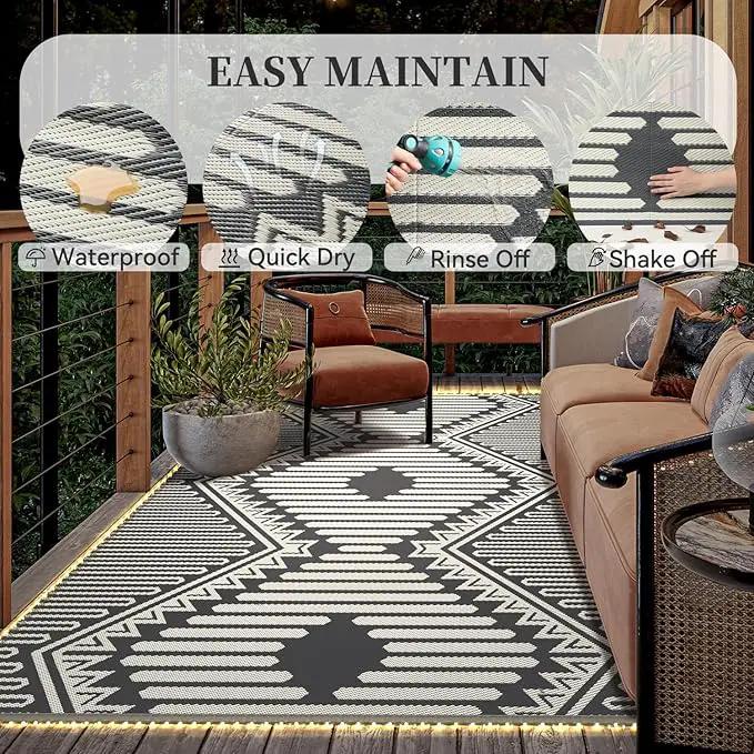 MontVoo Outdoor Rug with Led String Strip Lights 6x9 ft Waterproof Outdoor Patio Rug Mat Reversible Plastic Straw Rug Outside Outdoor Rug for RV Camping Picnic Balcony Fairy Boho Outdoor Decor by GreenHaven Gardens