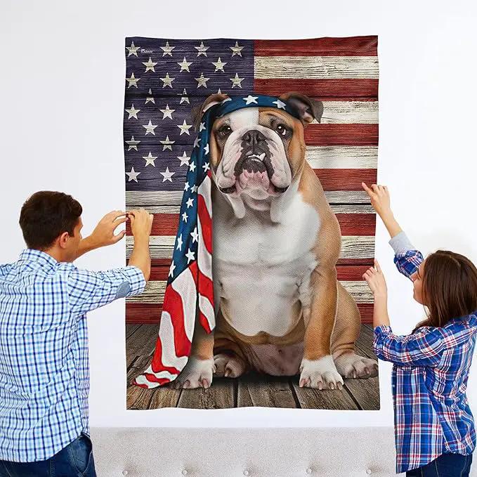 FLAGWIX English Bulldog House Flags, Dog Decor American Flag - 4th of July Decorations for Home, Yard, House Flag 30x40 - Patriotic Dog Decor, Double Sided, Heavy Duty Canvas Flag Indoor Outdoor by GreenHaven Gardens