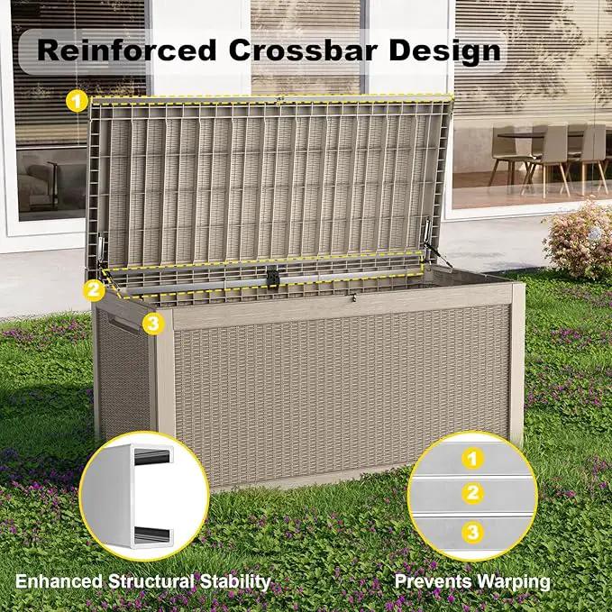 260 Gallon Outdoor Deck Box,Storage Lockable Waterproof Patio Furniture,Garden Tools,Cushions,Pool Accessories Outside Storage Resin Box(Grey) by GreenHaven Gardens
