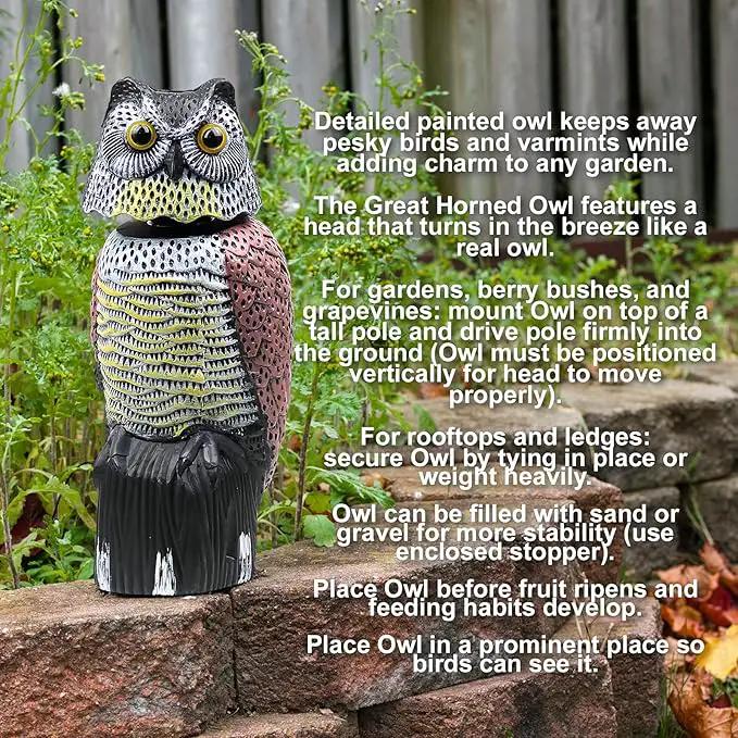 Galashield Owl Decoy to Scare Birds Away Scarecrow Fake Owl with Rotating Head 16" Tall (2 Pack) by GreenHaven Gardens
