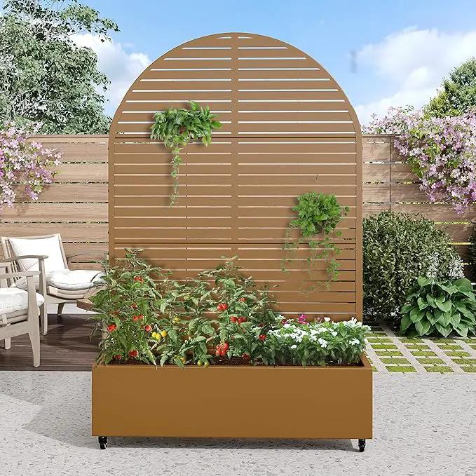 Casaphoria Metal Raised Garden Bed with Trellis and Wheels, 72"x47"x16" Arched Planter Box for Climbing Plants, Vegetables & Vines, Features Drainage Holes and Privacy Screen (Brown-Louvered) by GreenHaven Gardens