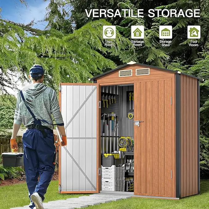 Outdoor Storage Shed, 5x3 Ft Metal Steel Tiny House with Lockable Door, Vertical Outside Storage Building for Garden, Backyard, Lawn, Patio Utility, Tool Storage by GreenHaven Gardens