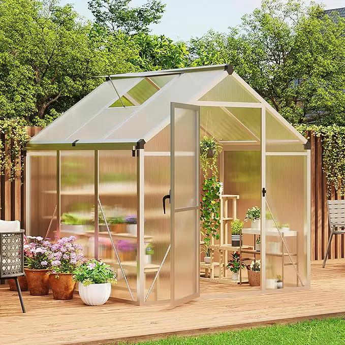 6 x 6 FT Greenhouse, Greenhouses for Outside, Polycarbonate Greenhouse with Aluminum Frame, Lockable Door and Ajustable Roof Vent for Backyard, Green Houses for Outside Garden Backyard, Patio by GreenHaven Gardens
