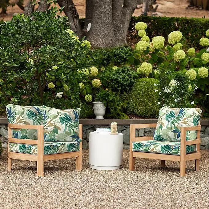 LVTXIII Outdoor Deep Seat Cushion Patio Seat and Back Cushion Set Seasonal Chair Cushion for Dining Arm Chairs, Wicker Chairs and Garden Furniture Decoration, 24"x24"x4", Lush Leaf Green by GreenHaven Gardens