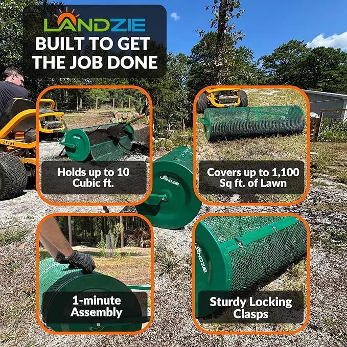 LANDZIE Lawn and Garden Spreaders - 60 x 20 Inch Tow-Behind Compost and Peat Moss Spreader for Large Lawns Commercial Landscaping - Effortlessly Spread Perfect Layer of Topdressing - Large Lawn Care by GreenHaven Gardens